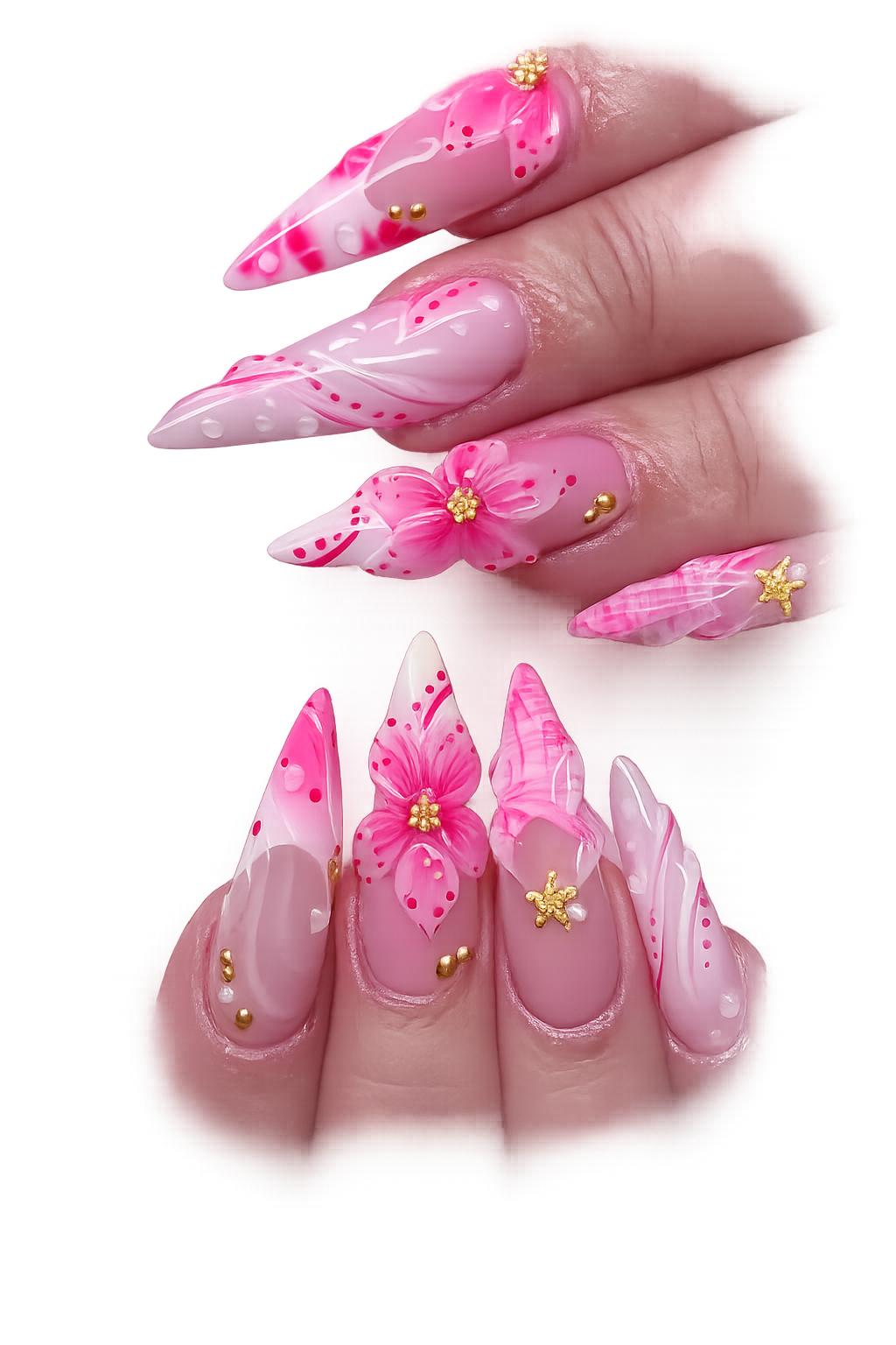 Elegant Pink Blossom Stiletto Nails